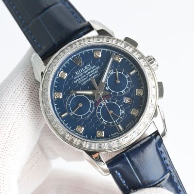 Rolex Daytona 9100 Movement 316L Steel 42mm 18K White Gold Plated Calfskin Band Watch